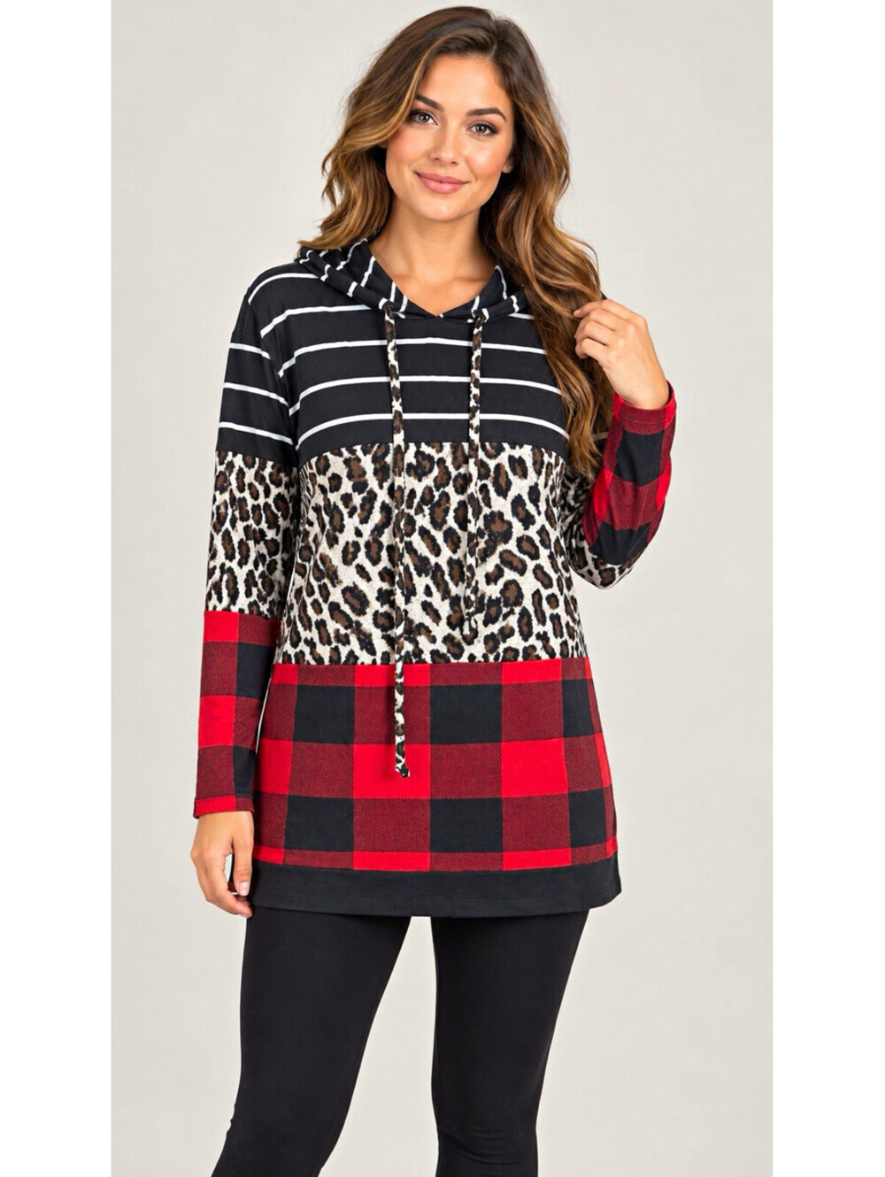 Sunshine & Rodeos Women’s M Pullover Hoodie Striped Leopard Plaid Drawstring